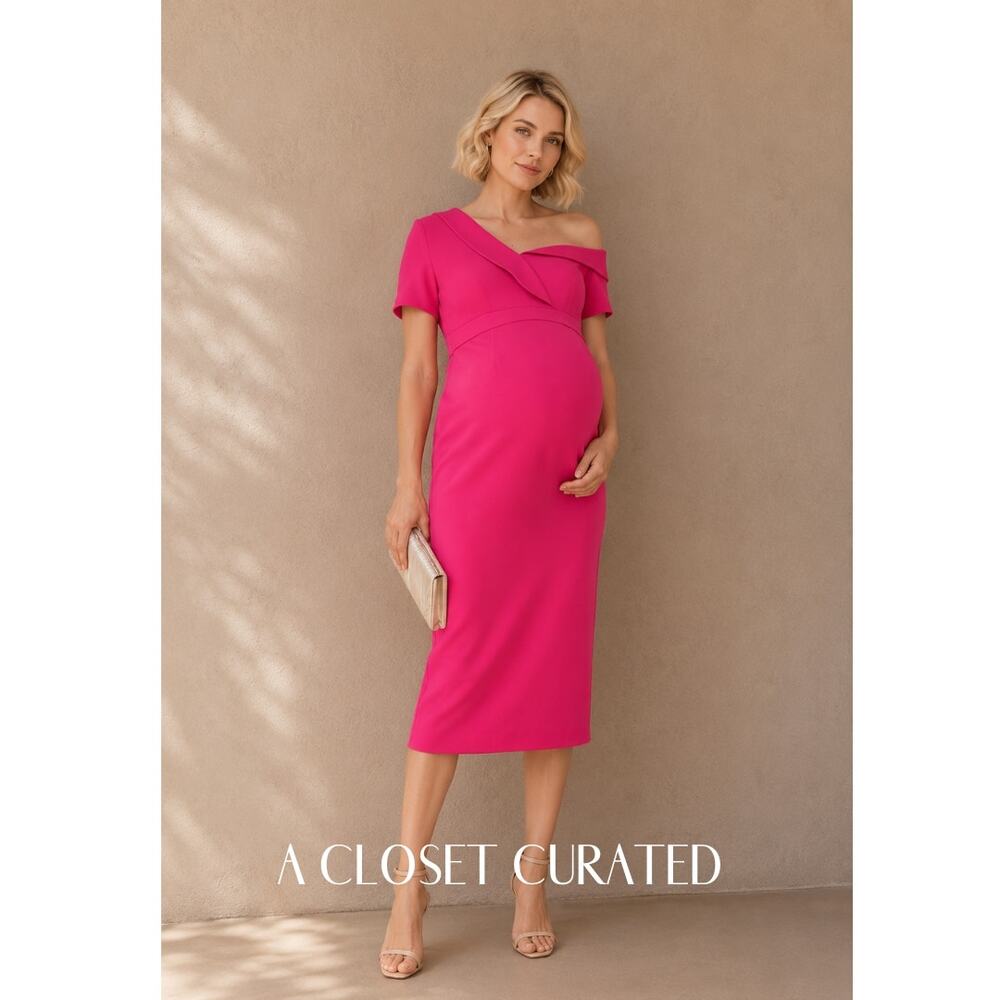 Emilia George Lauren Off the Shoulder Maternity Midi Dress Small Pink NEW